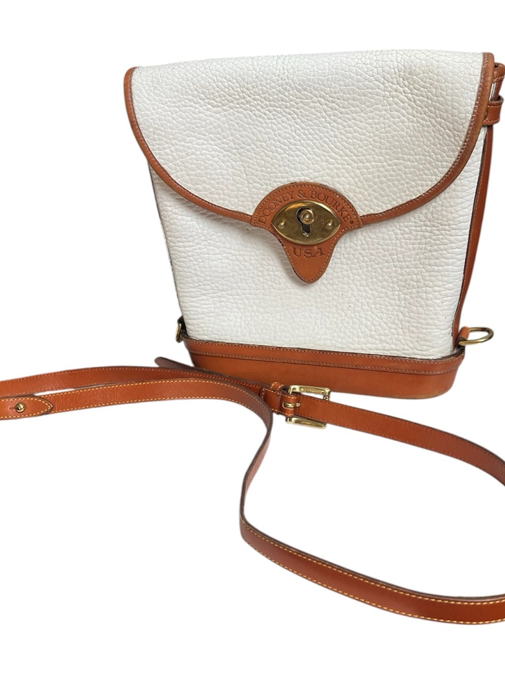 Vintage Dooney & Bourke White and Tan Pebbled Leather Crossbody